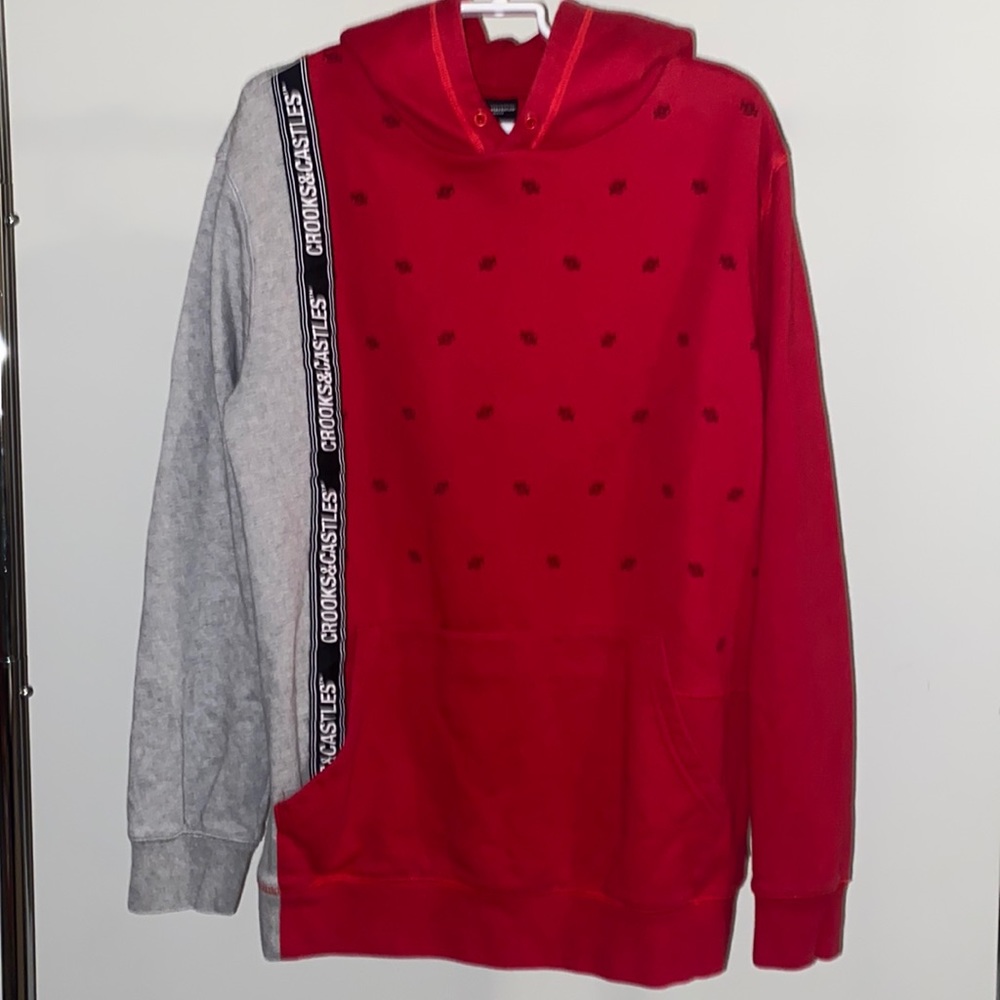 Crooks and Castles red and grey logo sweater